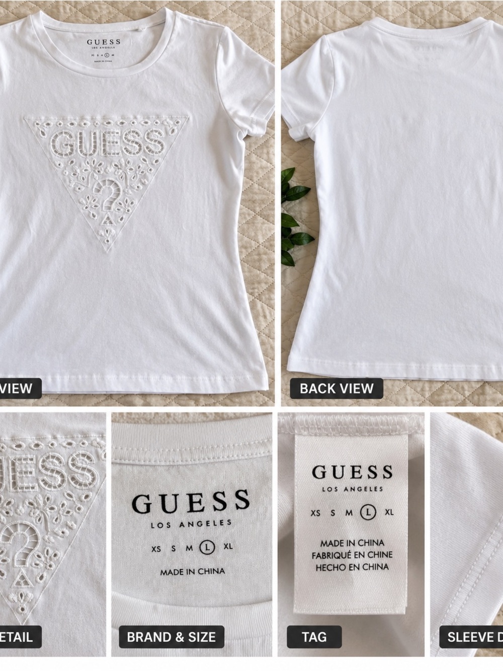 GUESS Girls' White Eyelet Logo Tee